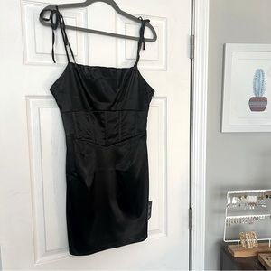 Lulus | Head to Happy Hour Black Satin Tie-Strap Bodycon Mini Dress
